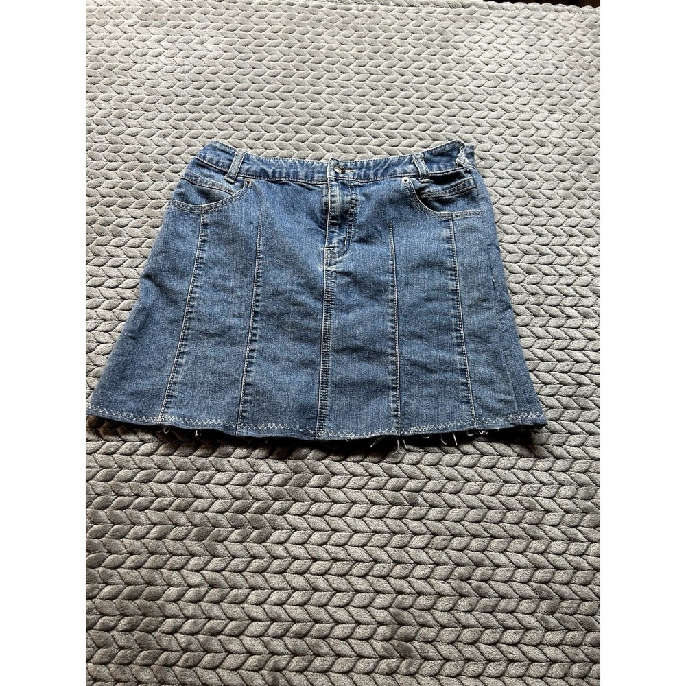 Christopher & Banks Petite 10P Denim Jean Skirt Blue Raw Hem AS IS Altered